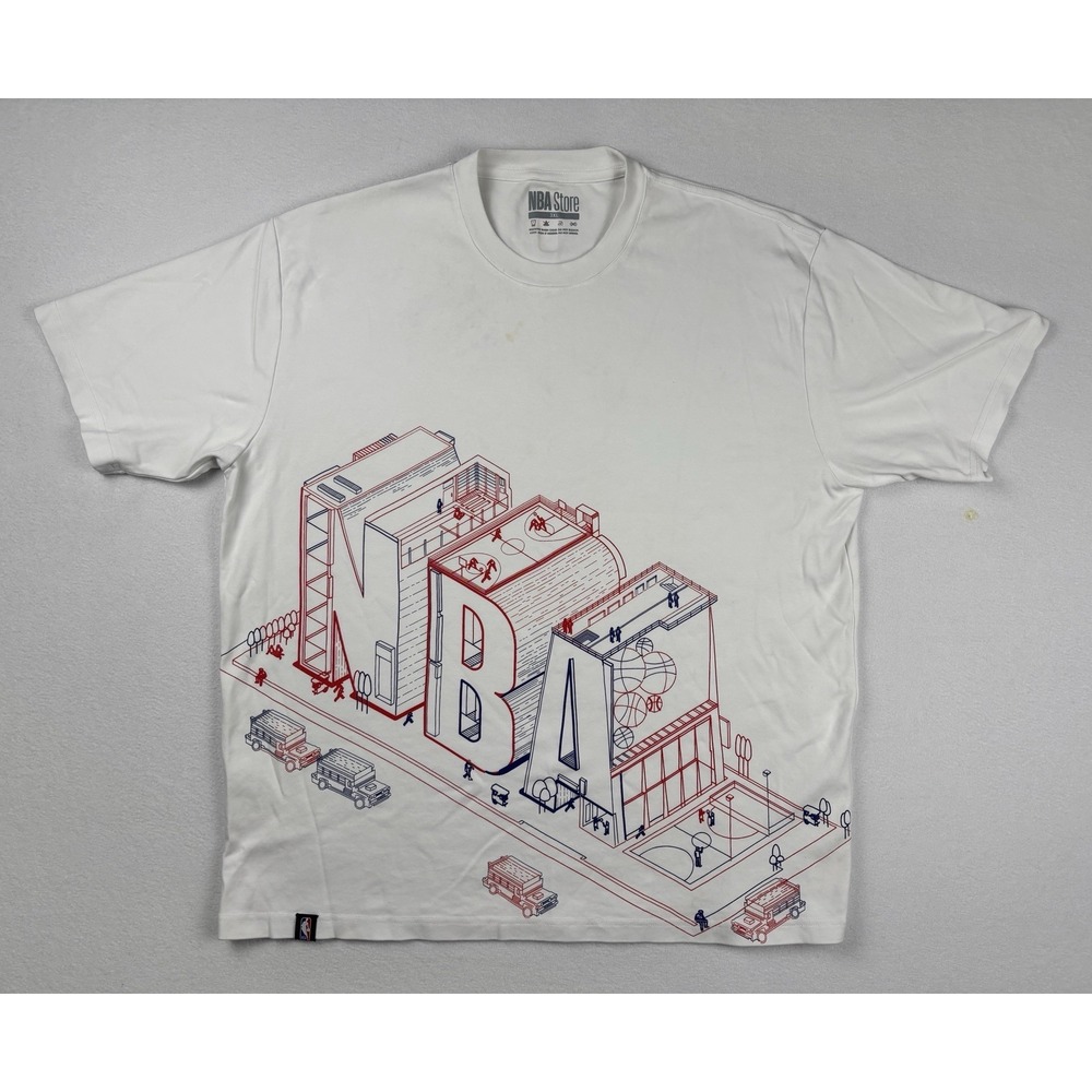 NBA Store 3XL White Graphic T-Shirt Building City Print Size 3XL